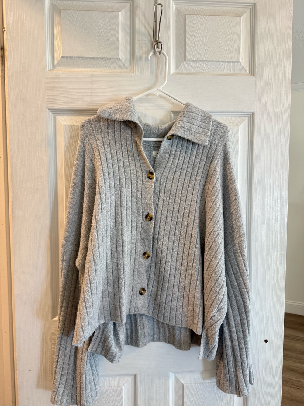aerie Light Gray Ribbed Button-Up Cardigan